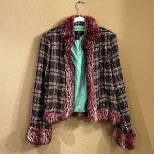 Vintage True Meaning 80s Plaid jacket with Faux fur